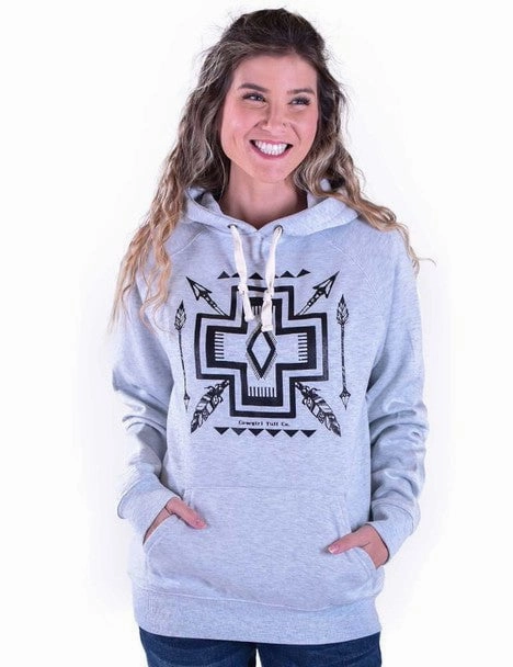 Windproof Design Cowgirl Tuff Womens Aztec Print Ash Poly/Rayon Hoodie