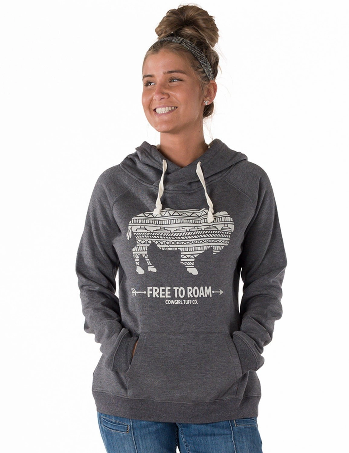 Modular Layering Cowgirl Tuff Womens Free To Roam Charcoal Poly/Rayon Hoodie