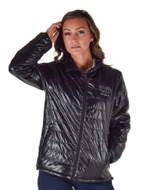 Cowgirl Tuff Womens Horizontal Midweight Black 100% Polyester Softshell Jacket Tear Resistant Fabric