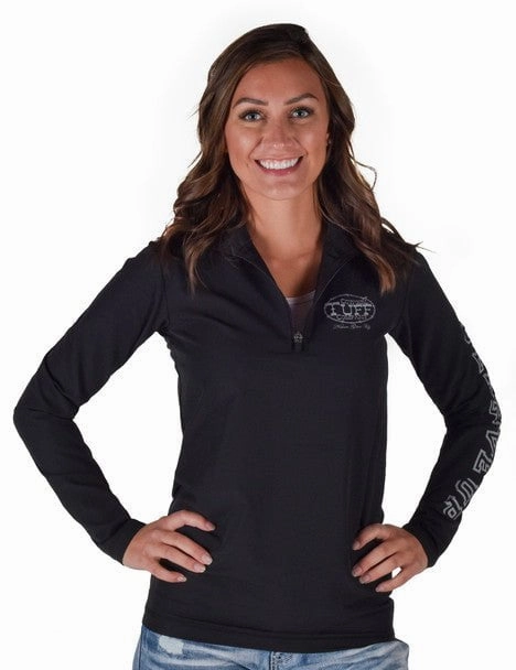 Cowgirl Tuff Womens Quarter Zip Cadet Black Poly/Spandex Athletic Shell Jacket Quick Pull Zipper