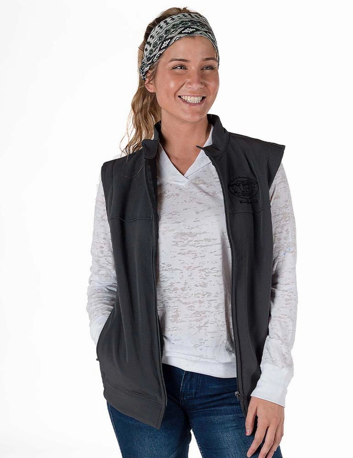 Breathable Lining Cowgirl Tuff Womens Stretch Charcoal Nylon Softshell Vest