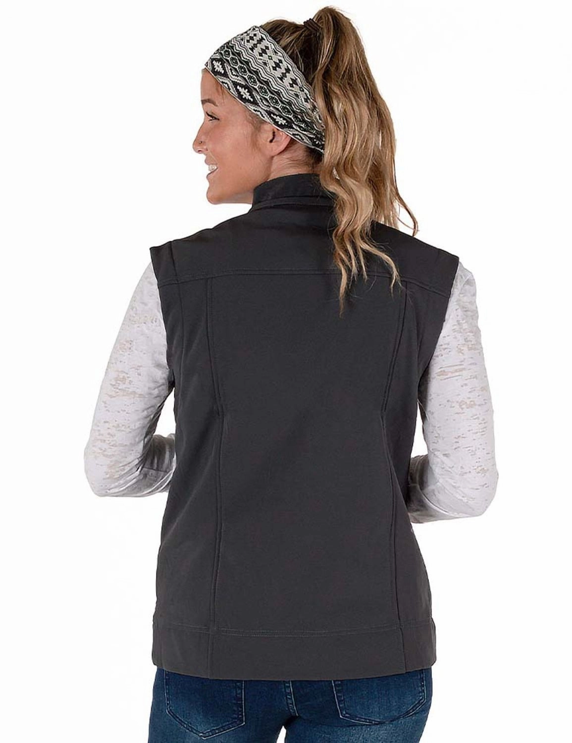 Moisture Management Fabric Flexible Fit Cowgirl Tuff Womens Stretch Charcoal Nylon Softshell Vest