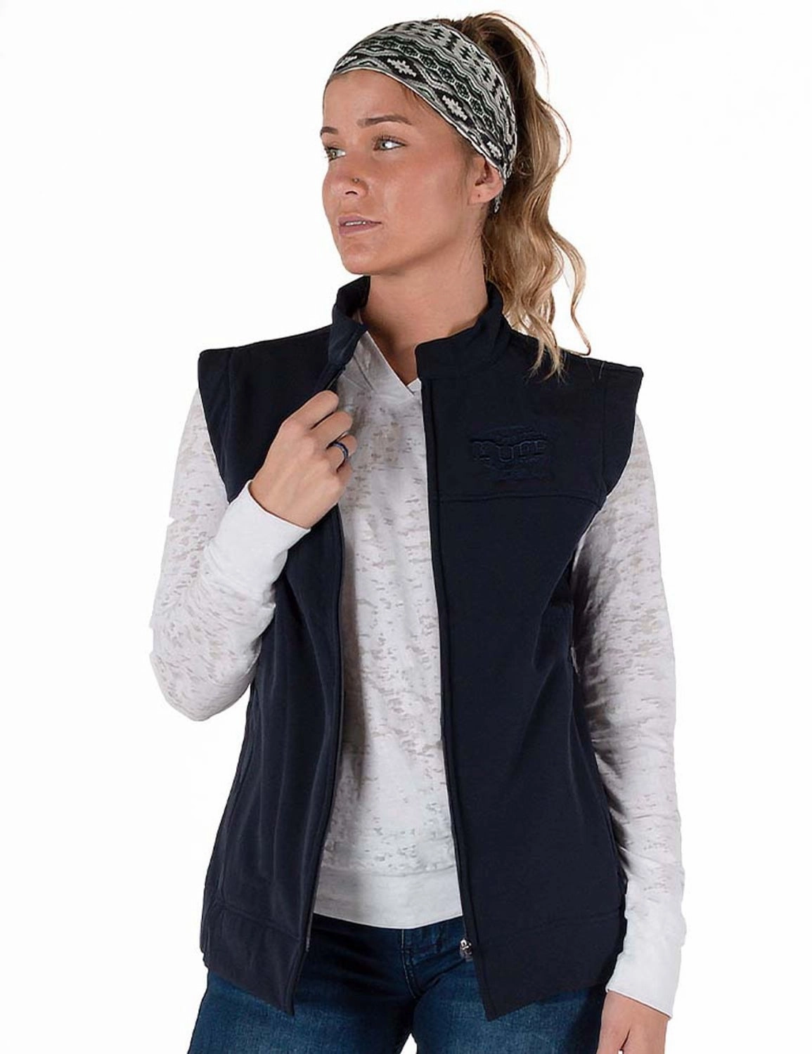 HighCollarDesign Cowgirl Tuff Womens Stretch Navy Nylon Softshell Vest