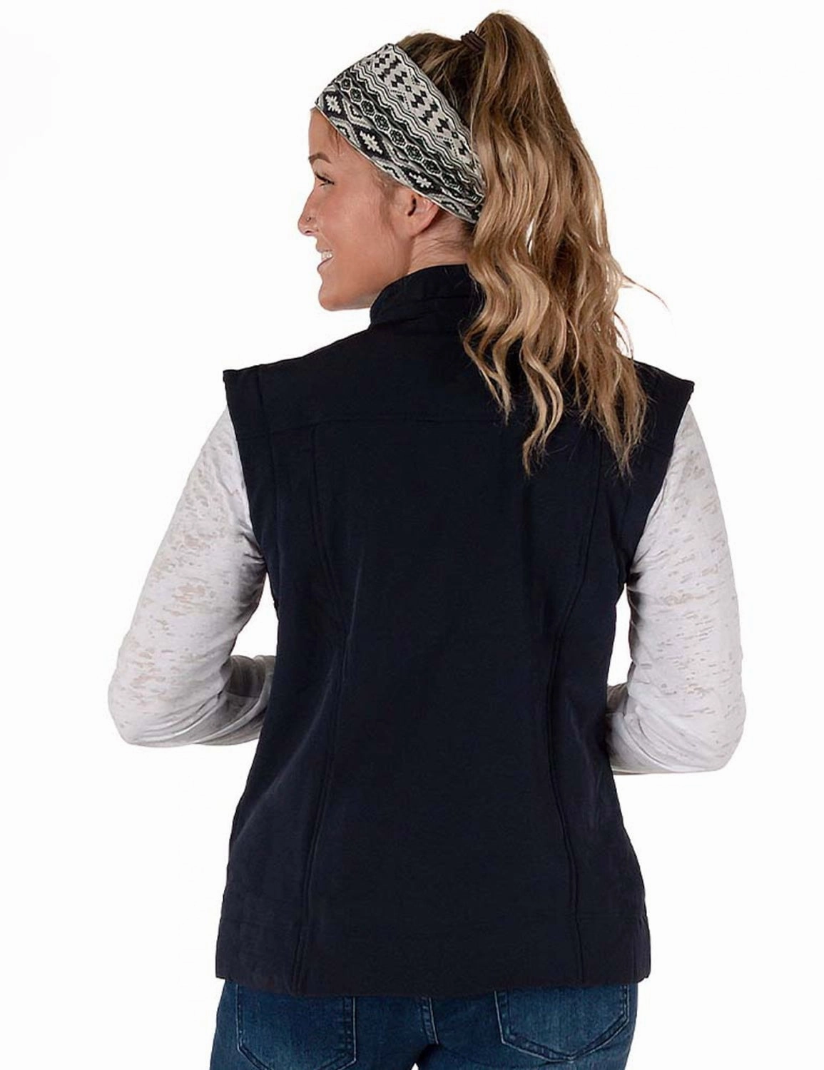 Cowgirl Tuff Womens Stretch Navy Nylon Softshell Vest AntiStaticLayer Recycled Material