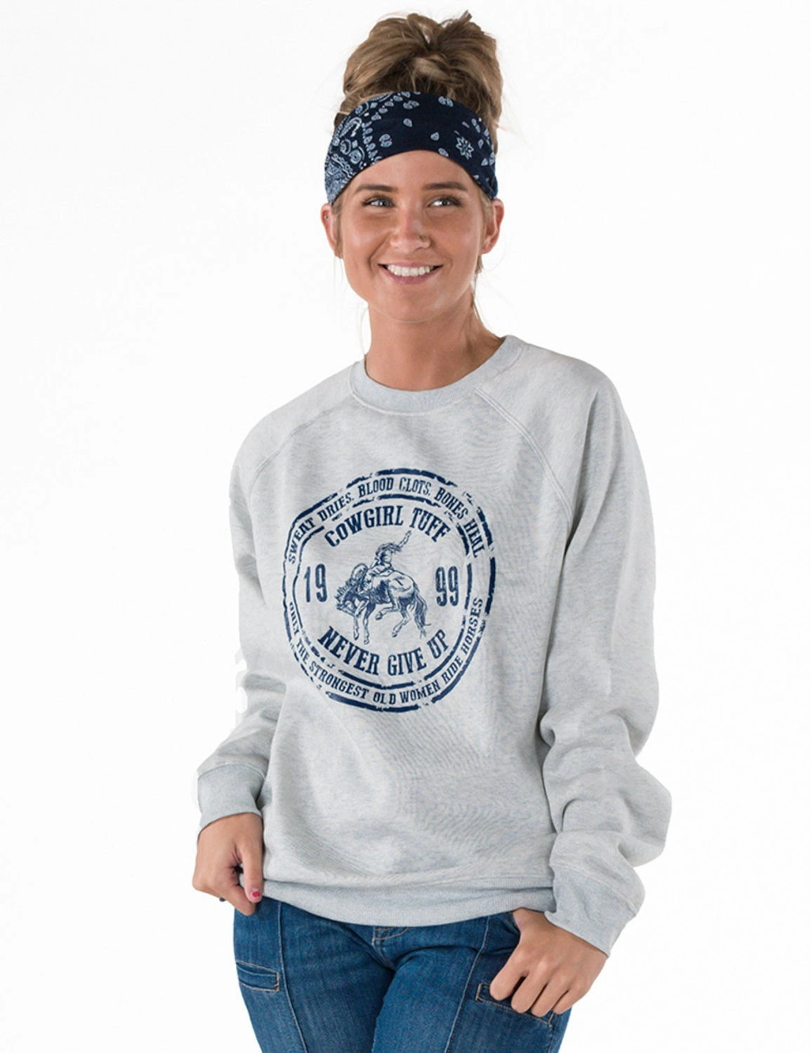 Street Style Knit Comfort Cowgirl Tuff Womens Sweat Dries Blood Clots Ash Poly/Rayon Sweatshirt