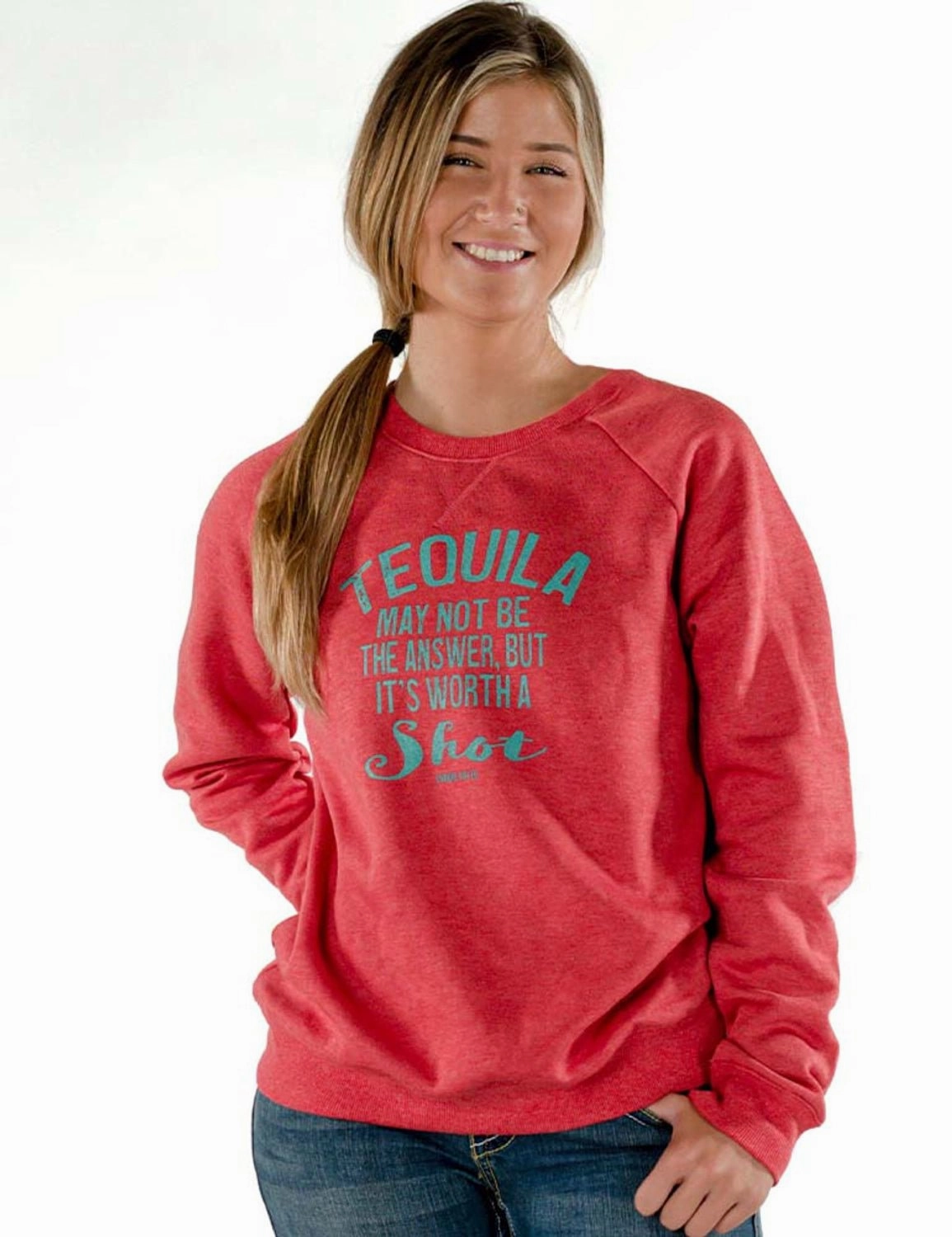 Casual Outfit Cowgirl Tuff Womens Tequila Shot Red Poly/Rayon Sweatshirt