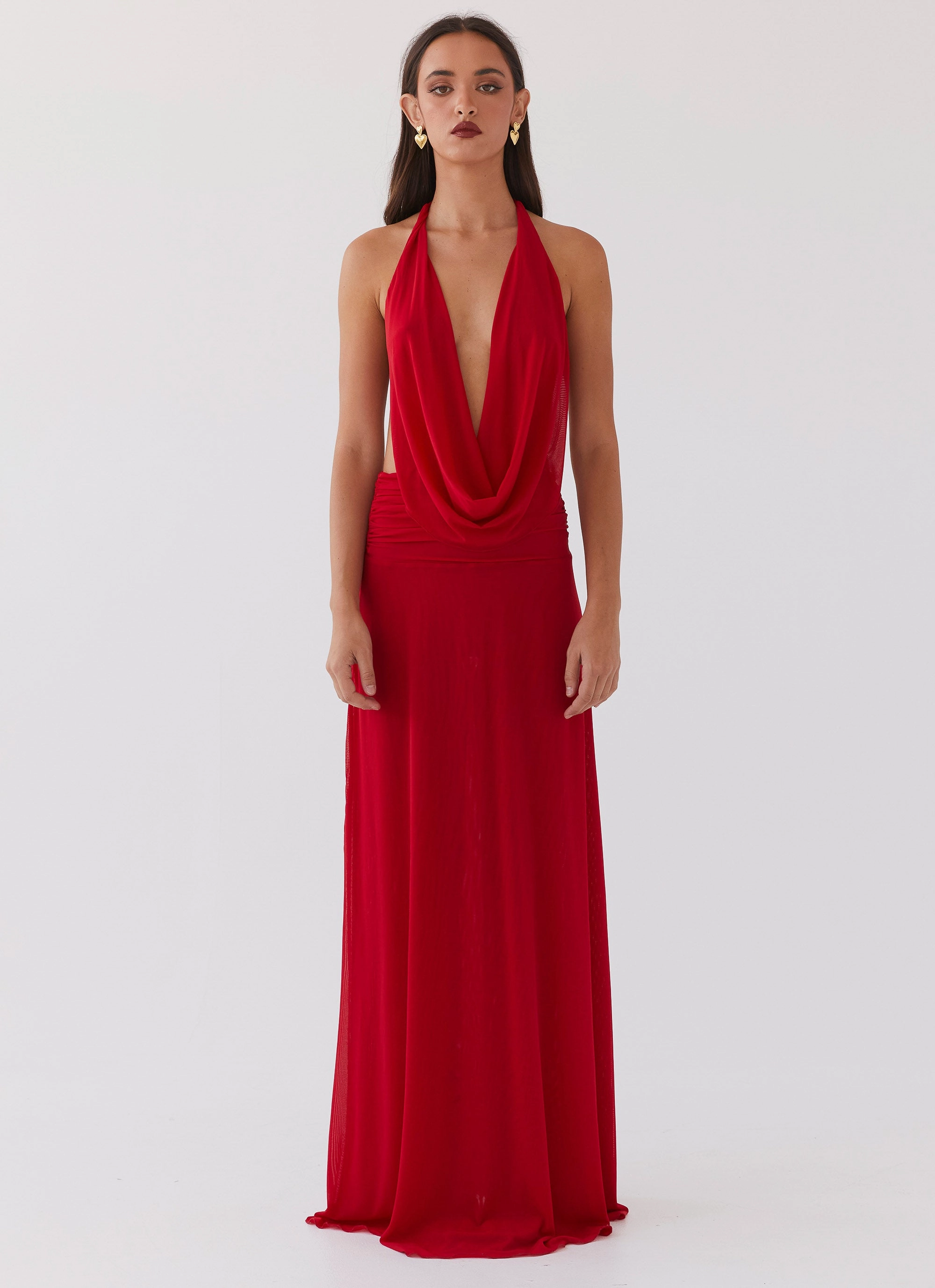 Work-to-Play Wear Elysia Mesh Maxi Dress - Cherry Red
