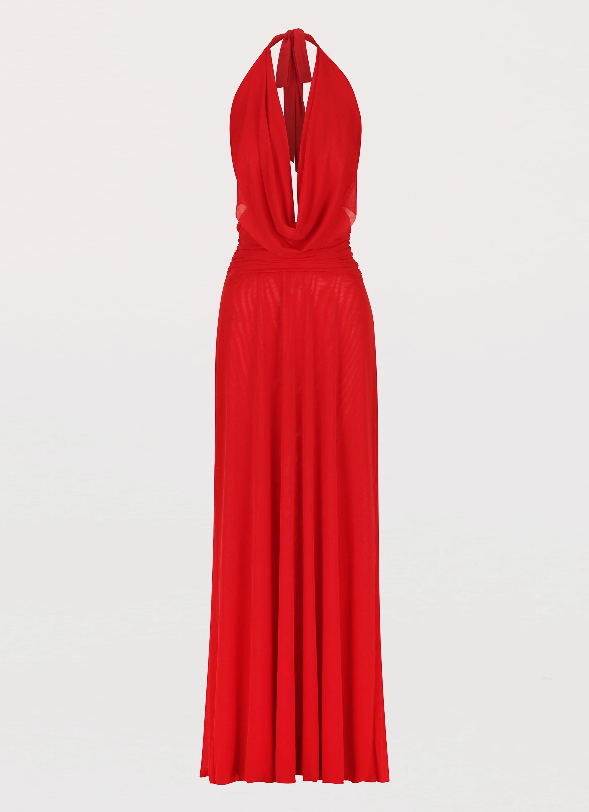 Elysia Mesh Maxi Dress - Cherry Red Minimal Design