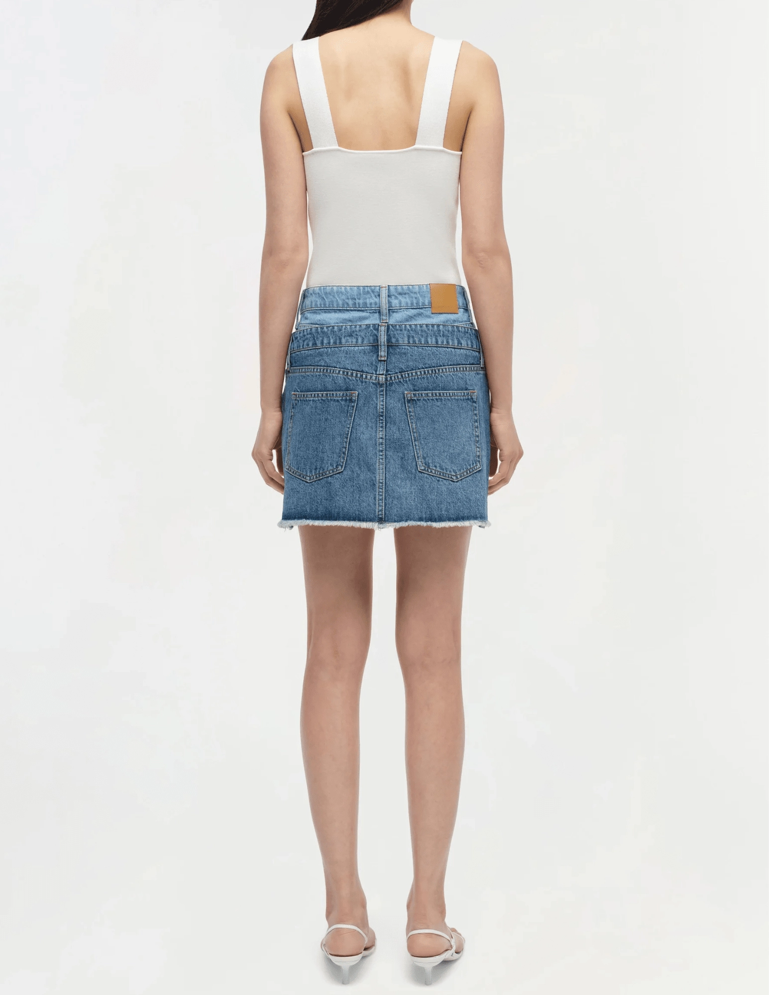 UVProtectionCoating Simkhai Salix Double Waistband Denim Mini Skirt in Catalina Trancoso SALE