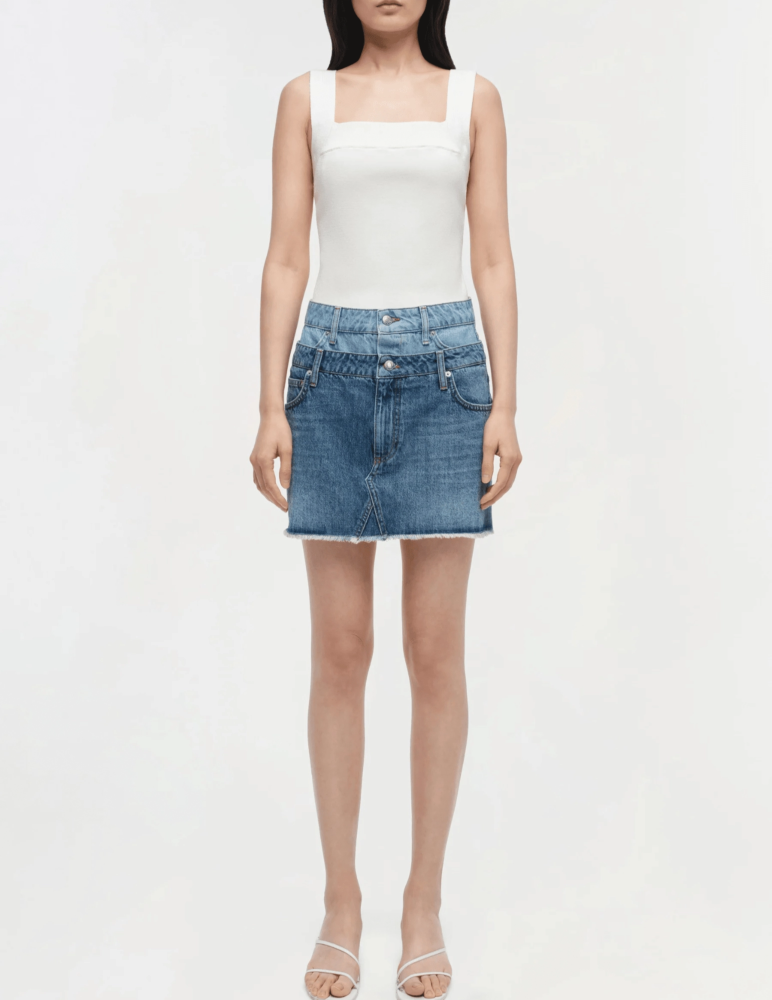 Simkhai Salix Double Waistband Denim Mini Skirt in Catalina Trancoso SALE Travel Ready