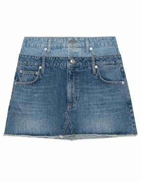Artistic Influence Midi length Simkhai Salix Double Waistband Denim Mini Skirt in Catalina Trancoso SALE