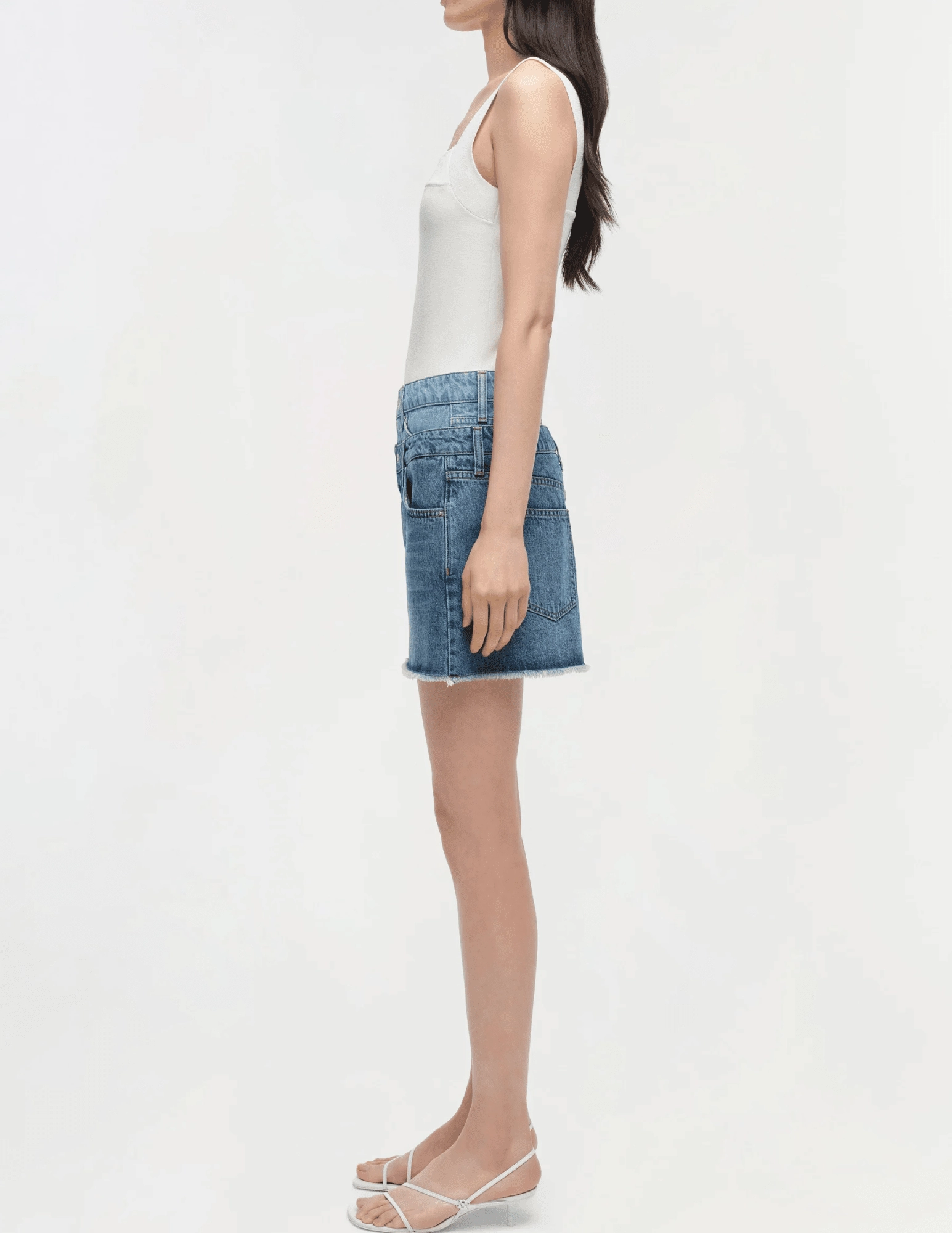 Anti Snag Fabric Sleek Fit Simkhai Salix Double Waistband Denim Mini Skirt in Catalina Trancoso SALE