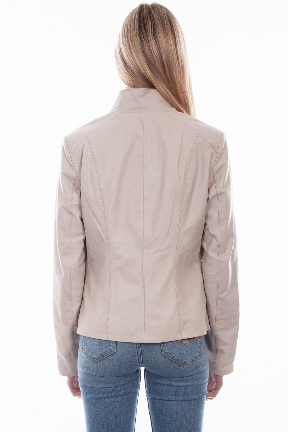 Scully Womens Beige Leather Zip Stand Up Jacket Roll up sleeves