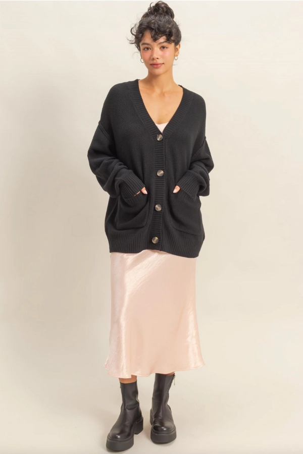 Oversized Button Down Cardigan Layered Collar Design