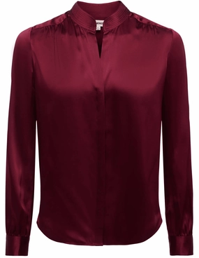 Comfort-First Trendy Design L'AGENCE Bianca Band Collar Blouse in Dark Port