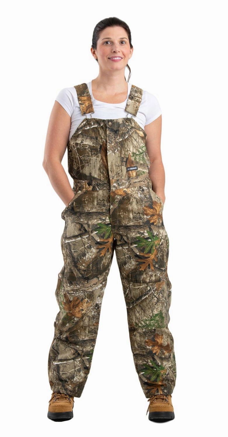 stain resistant coating Berne Realtree Edge 100% Cotton Womens Softstone Insulated Bib Overall