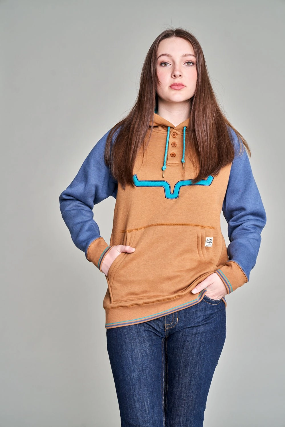 Kimes Ranch Womens Amigo Brown Cotton blend Hoodie DoubleLayered Collar