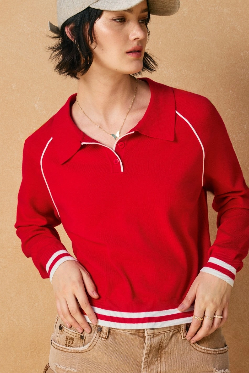 Stylish Outfit NonFadeFinish Polo Contrast Trim Sweater