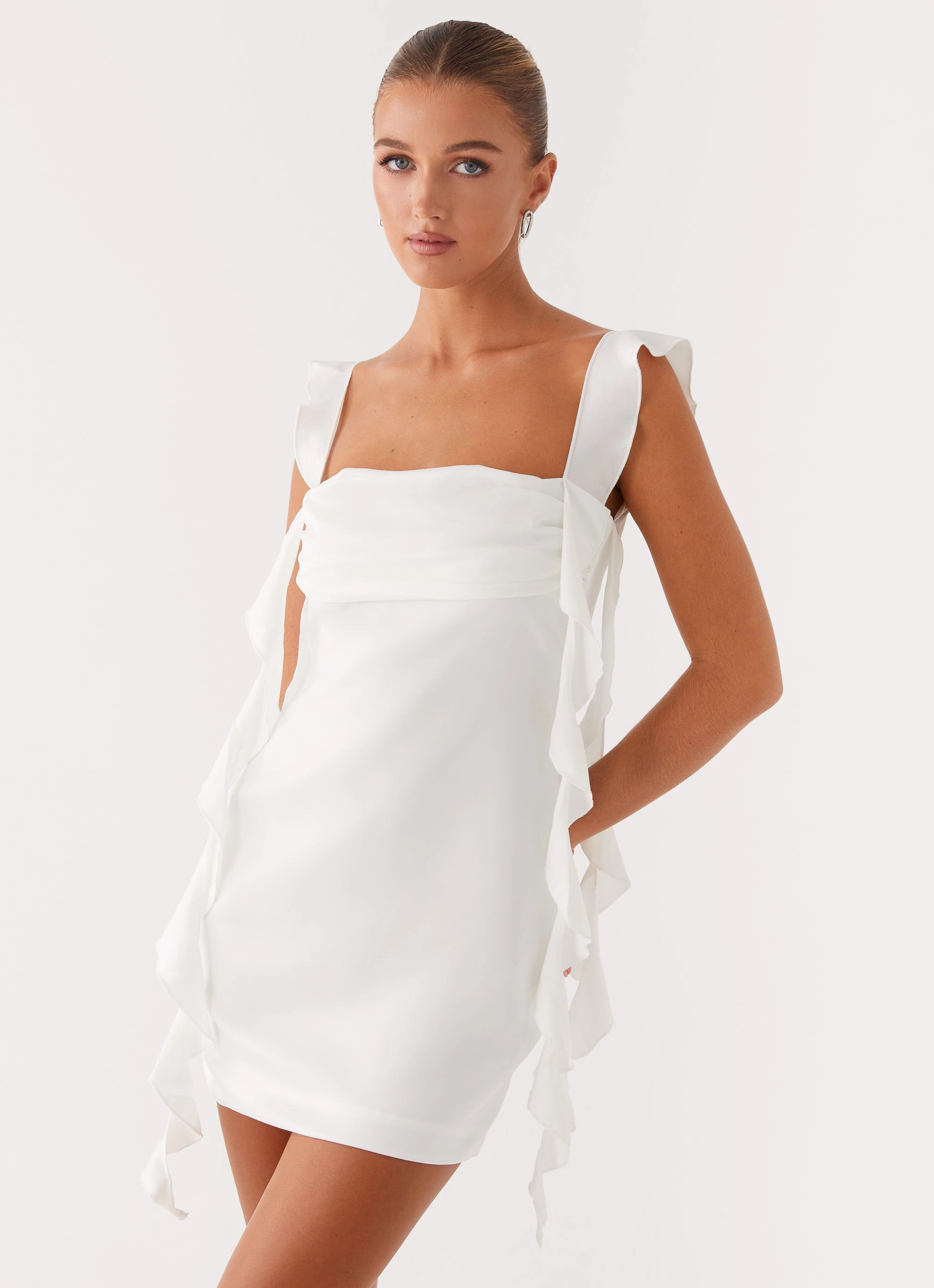 Beckham Mini Dress - White Tulle-Overlay Classic Vibe