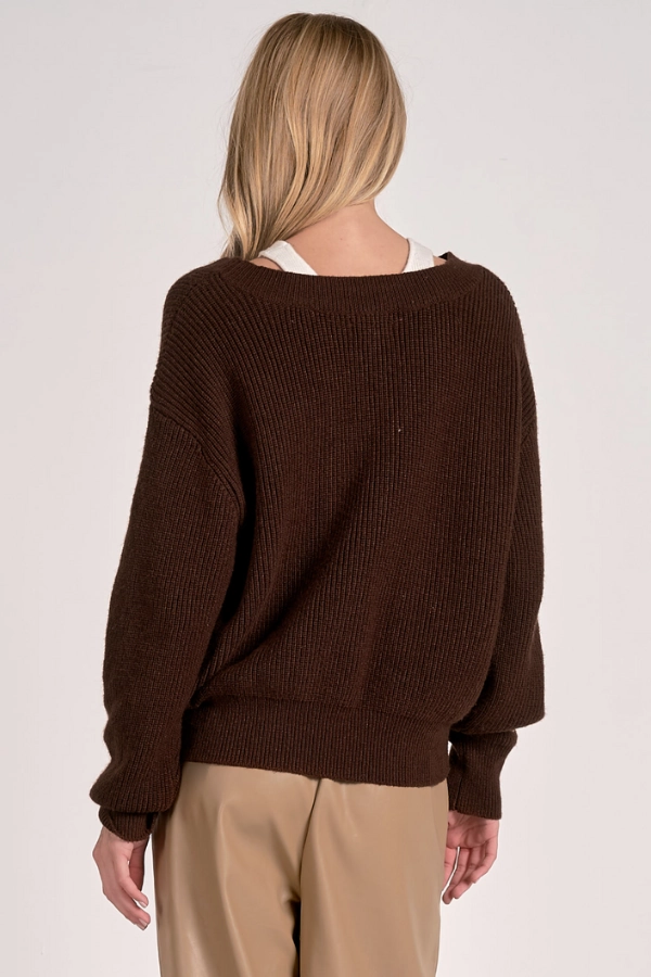 BreathableMoistureBarrier DurableReinforcement Deep V-Neck Sweater - Brown