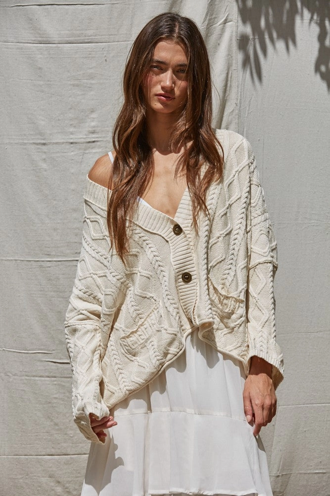 Anais Cable Knit Cardigan VNeckReinforcement