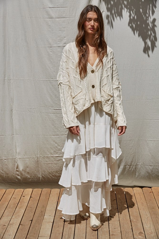 Unstructured Fit Reflective Logo Detail Anais Cable Knit Cardigan