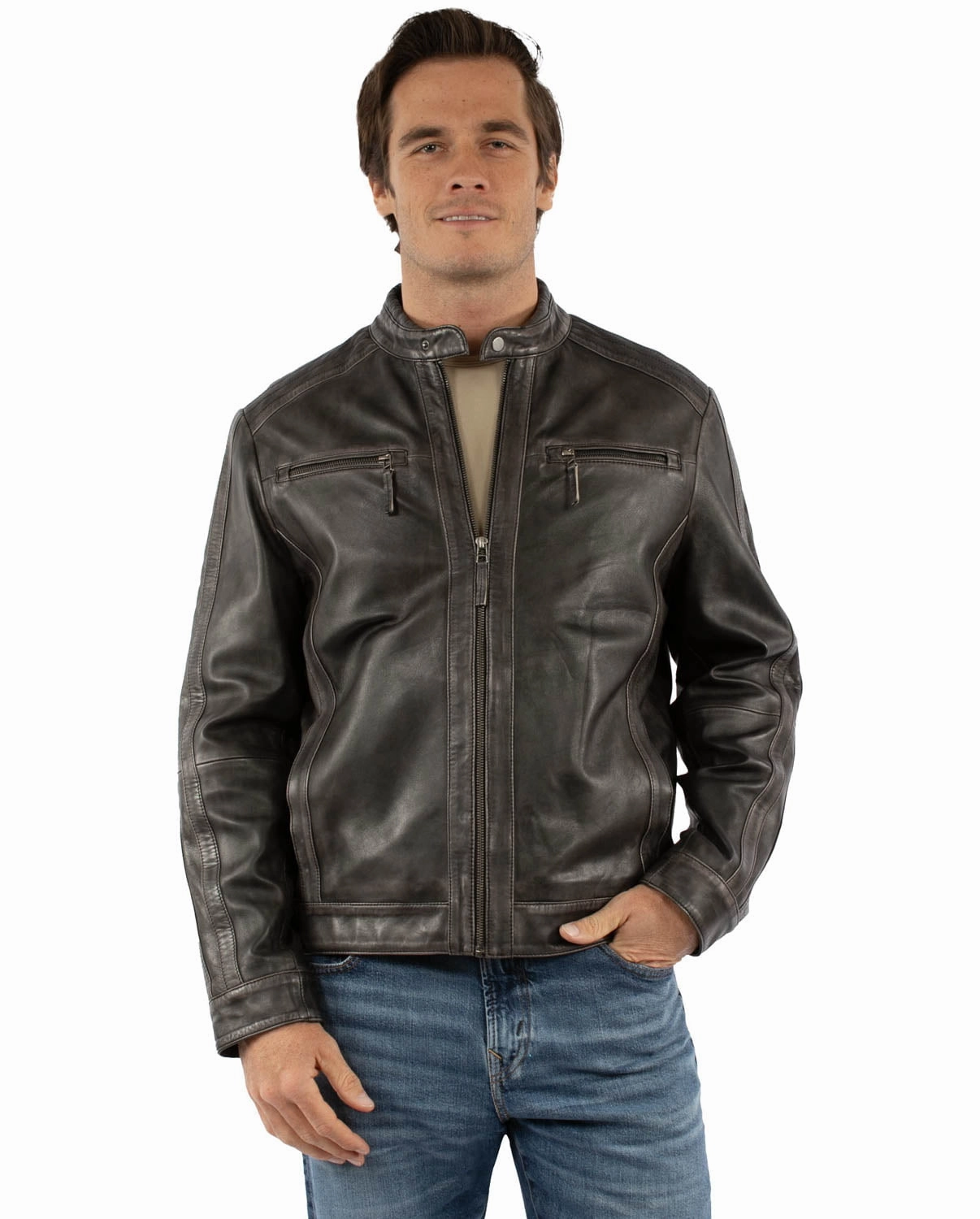 Scully Mens Distressed Motorcycle Vintage Black Lamb Leather Leather Jacket Non Irritating Edging Casual Feel