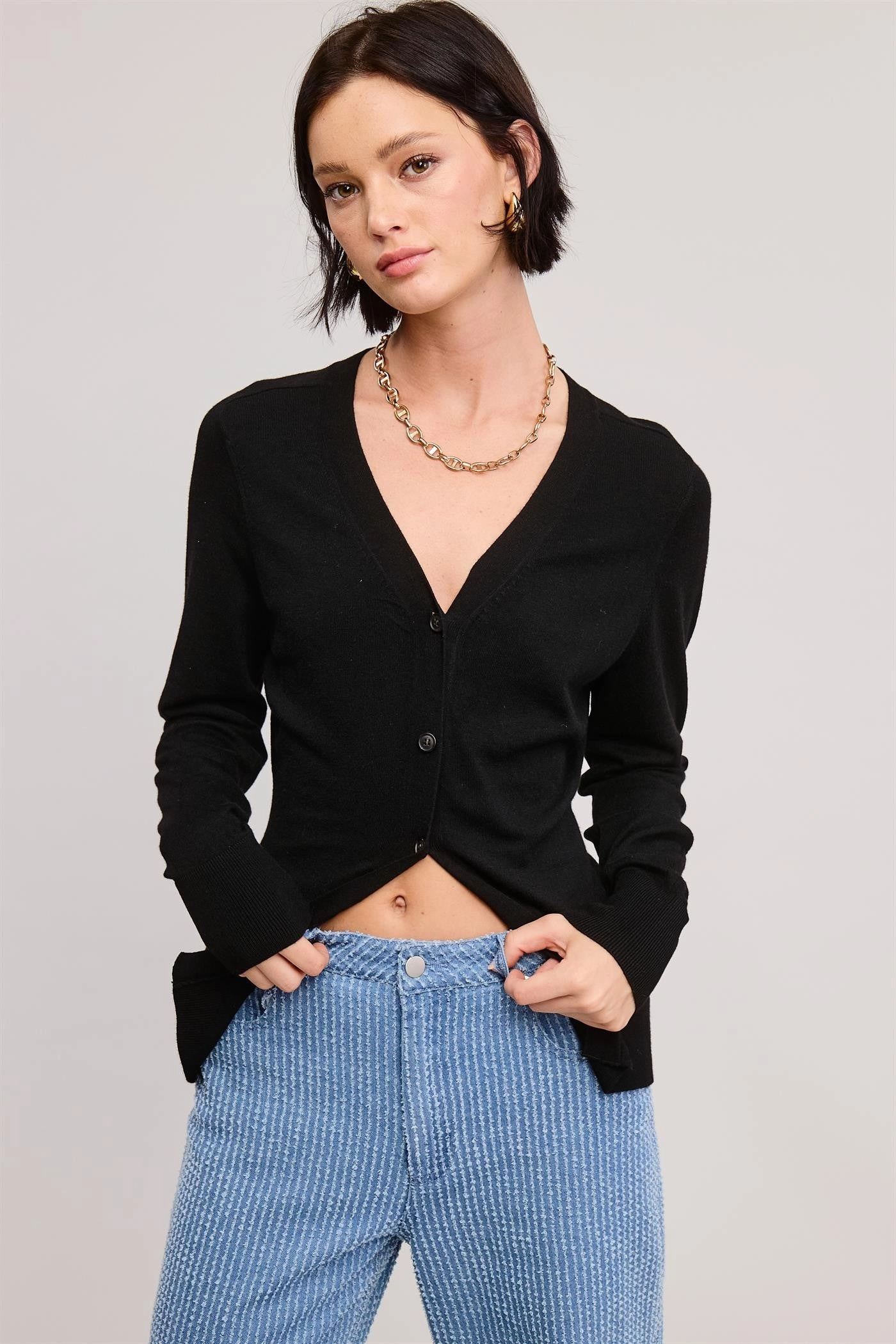 Split Hem Longline Knit Cardigan - Black Everyday Layer
