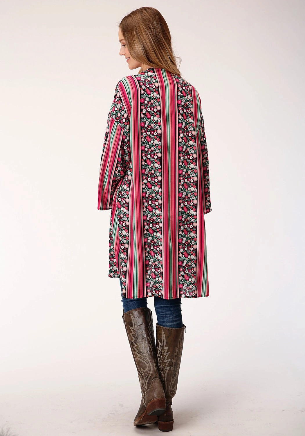 Versatile Outfit Roper Womens Black Rayon/Nylon Floral Stripe Cardigan