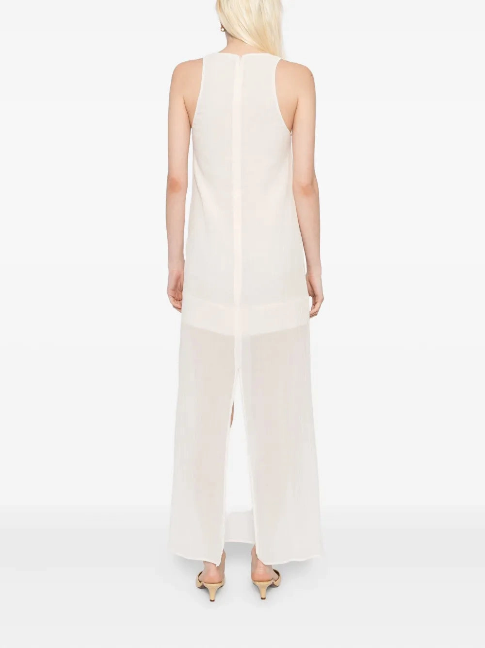 Smooth-Finish Crinkled Scoop Dress in Ecru