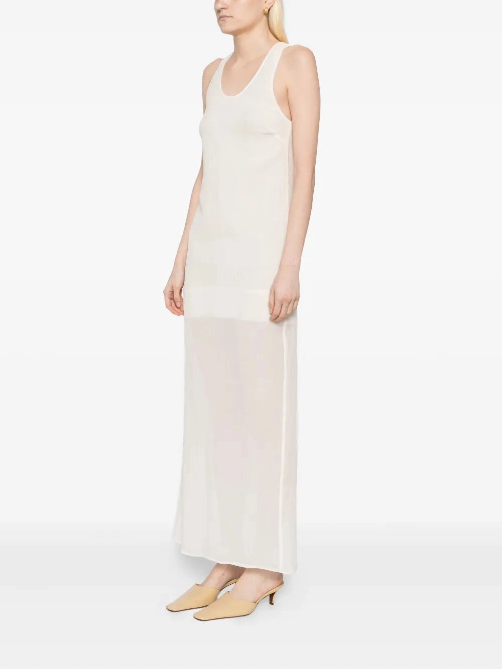 Crinkled Scoop Dress in Ecru Relaxed Finish Modern Chic