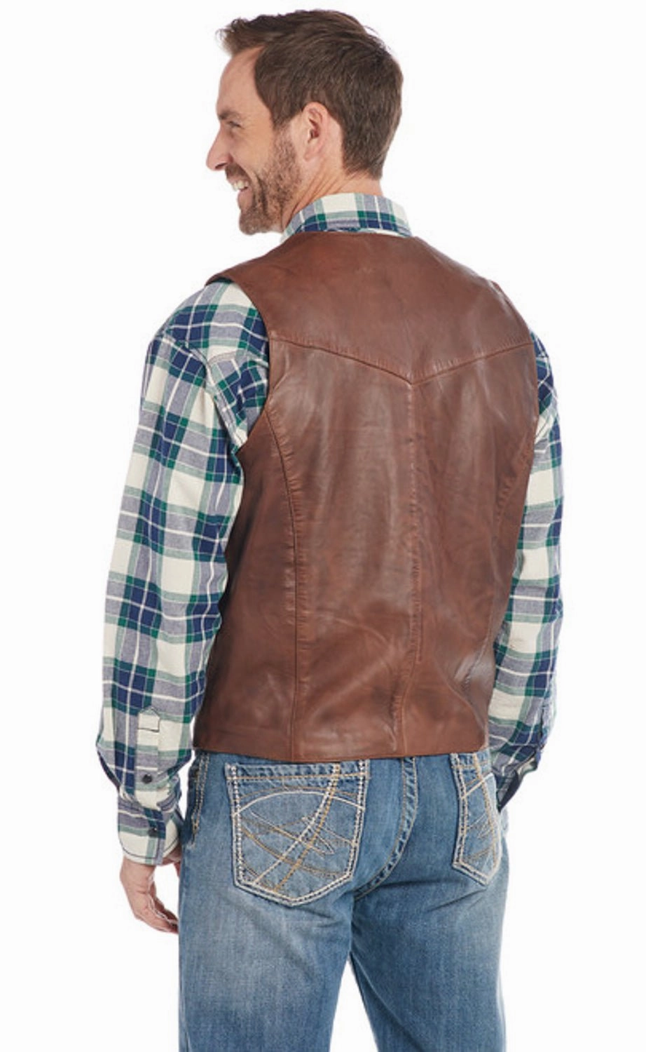 Seamless Bonding Cripple Creek Mens Button Front Nappa Vintage Brown Lamb Leather Leather Vest