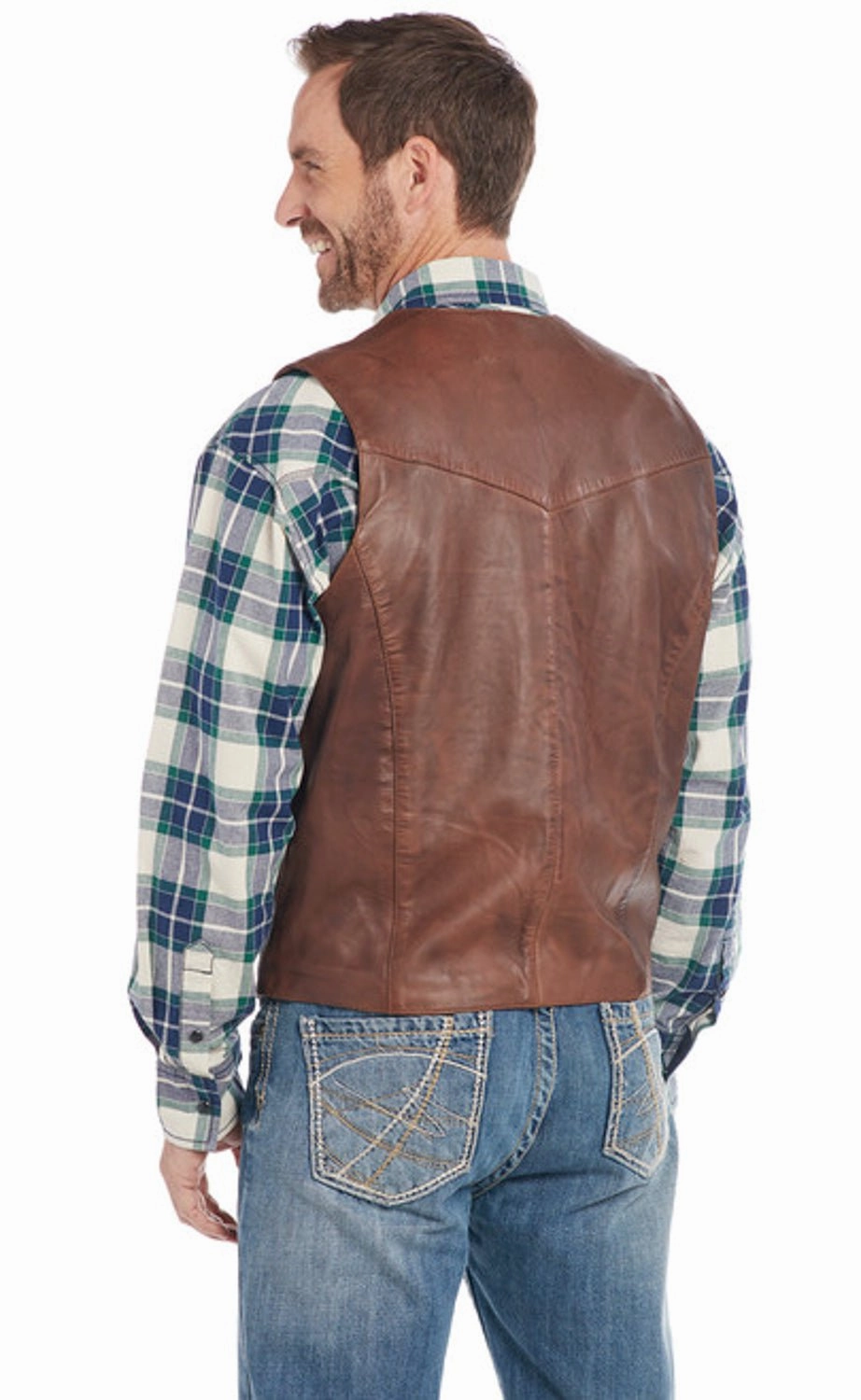 Cripple Creek Mens Button Front Nappa Vintage Brown Lamb Leather Leather Vest Two Tone Design