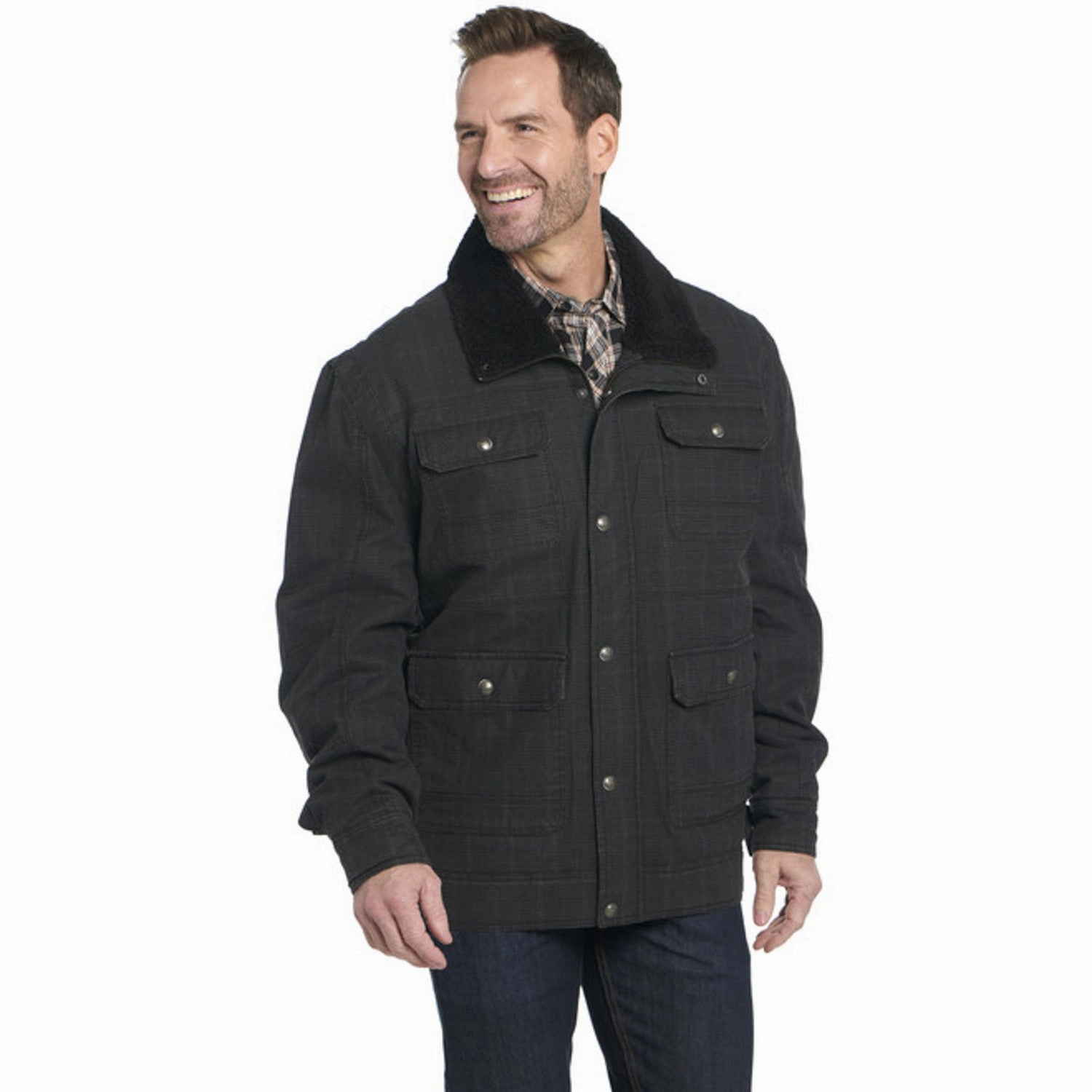 Cripple Creek Mens Enzyme Coated Sherpa Galaxy Black 100% Cotton Jacket Convertible 2 In 1 Function Sleek Layer Look