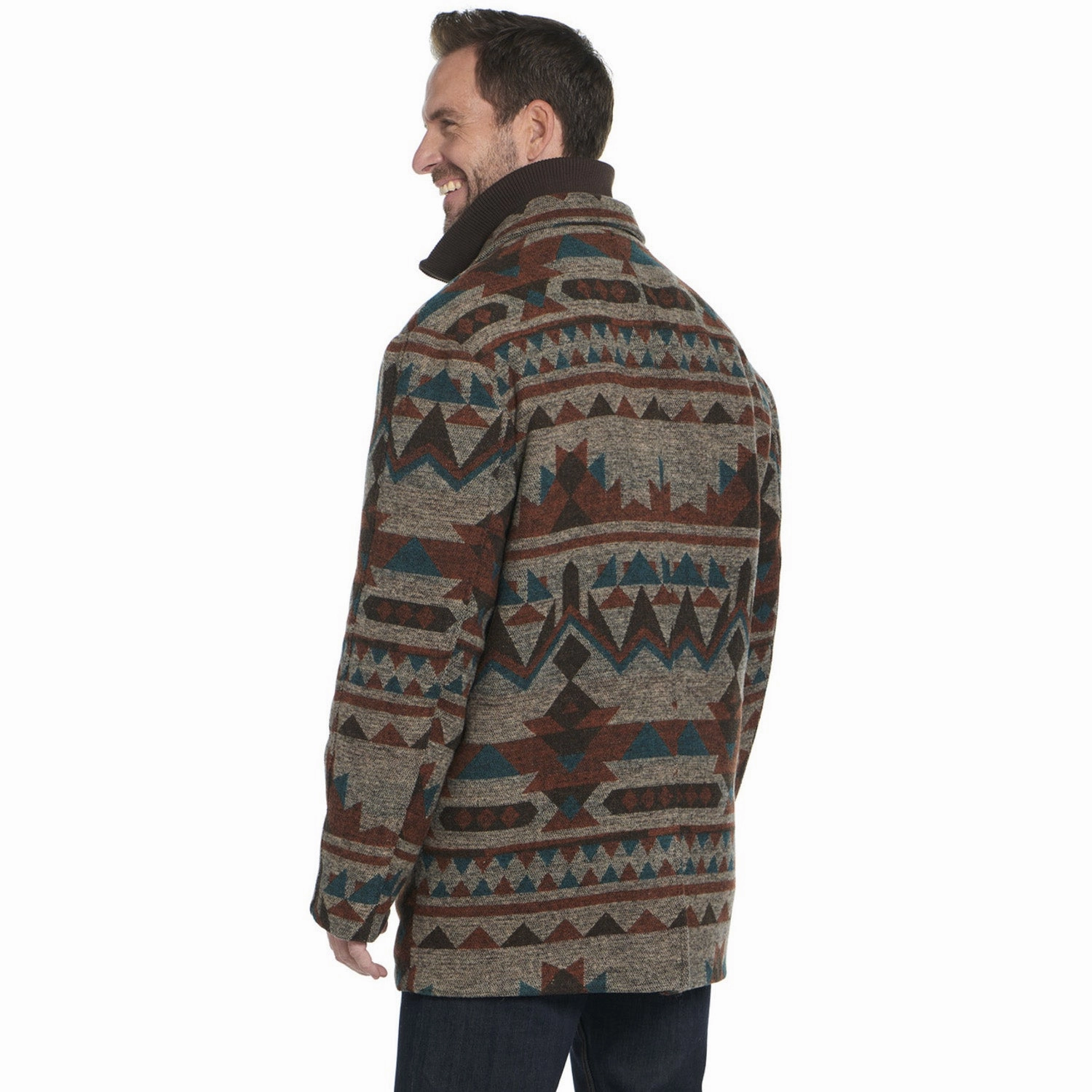 Non Chafing Neckline Modern Minimal Cripple Creek Mens Navajo Blanket Knit Collar Chocolate Topaz Polyester Overcoat