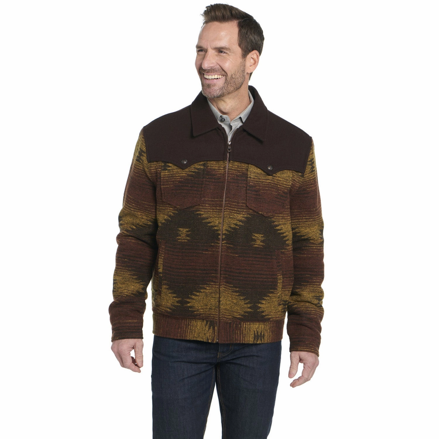 Basic Layers Easy Comfort Cripple Creek Mens Two-Toned Navajo Zip CCP Golden Brown 100% Polyester Jacket