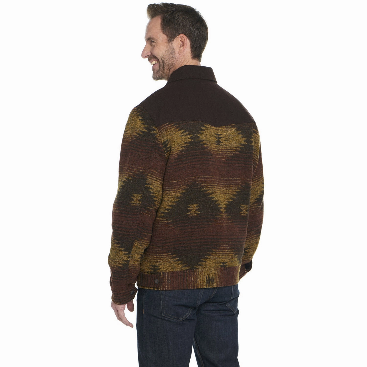 Anti Slip Interior Cripple Creek Mens Two-Toned Navajo Zip CCP Golden Brown 100% Polyester Jacket
