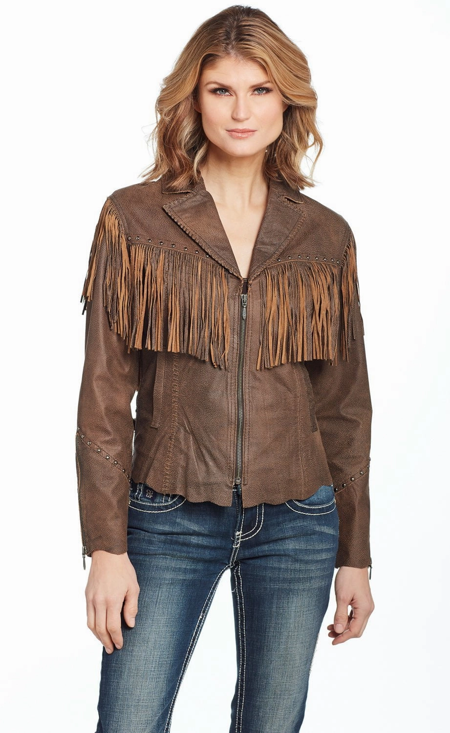 Cripple Creek Womens Antique Brown Leather Lamb Fringe Vest Seasonal Layers Chilly Day Outfit