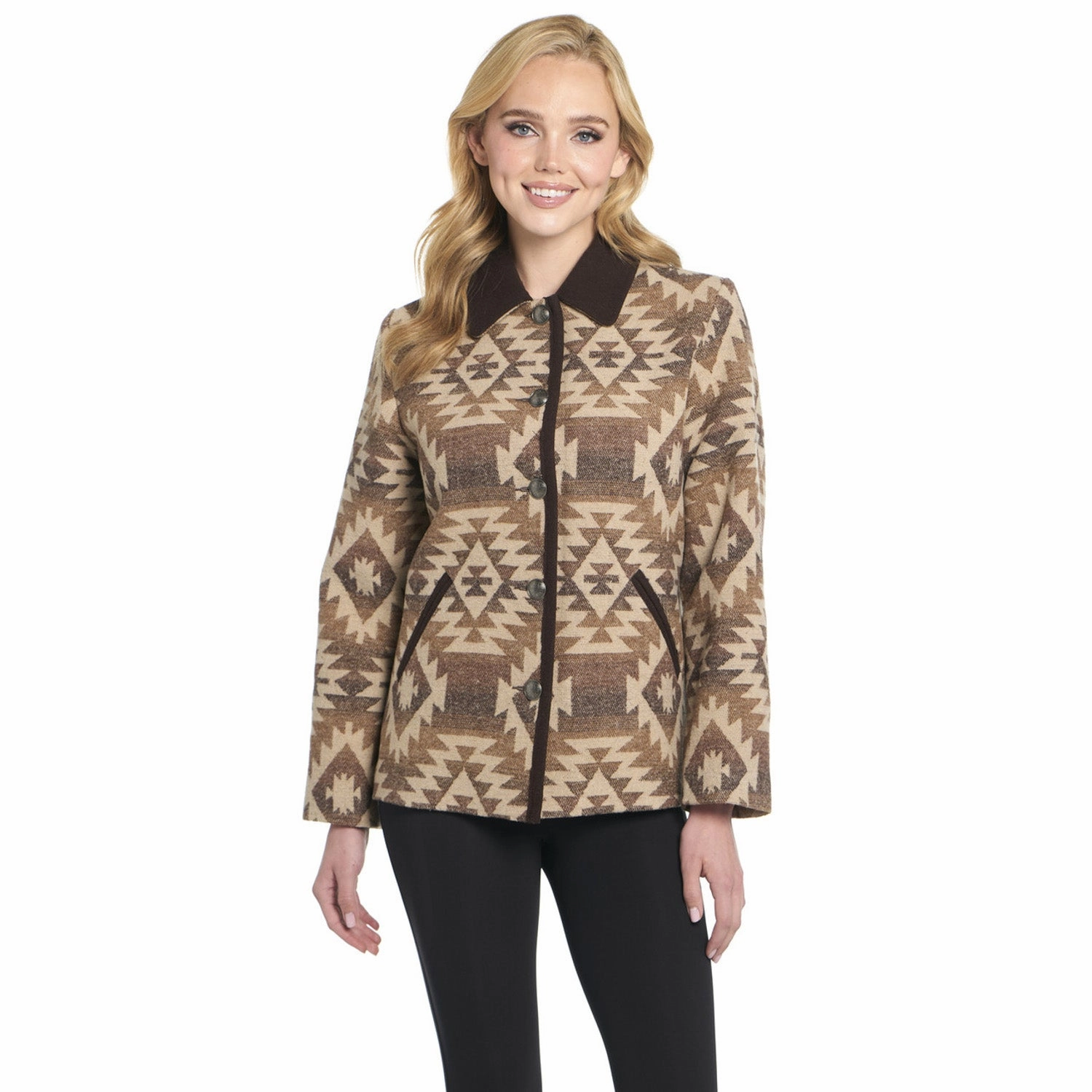 Cripple Creek Womens Navajo Blanket Contrast Arizona Clay 100% Polyester Coat Snow Ready Outfit