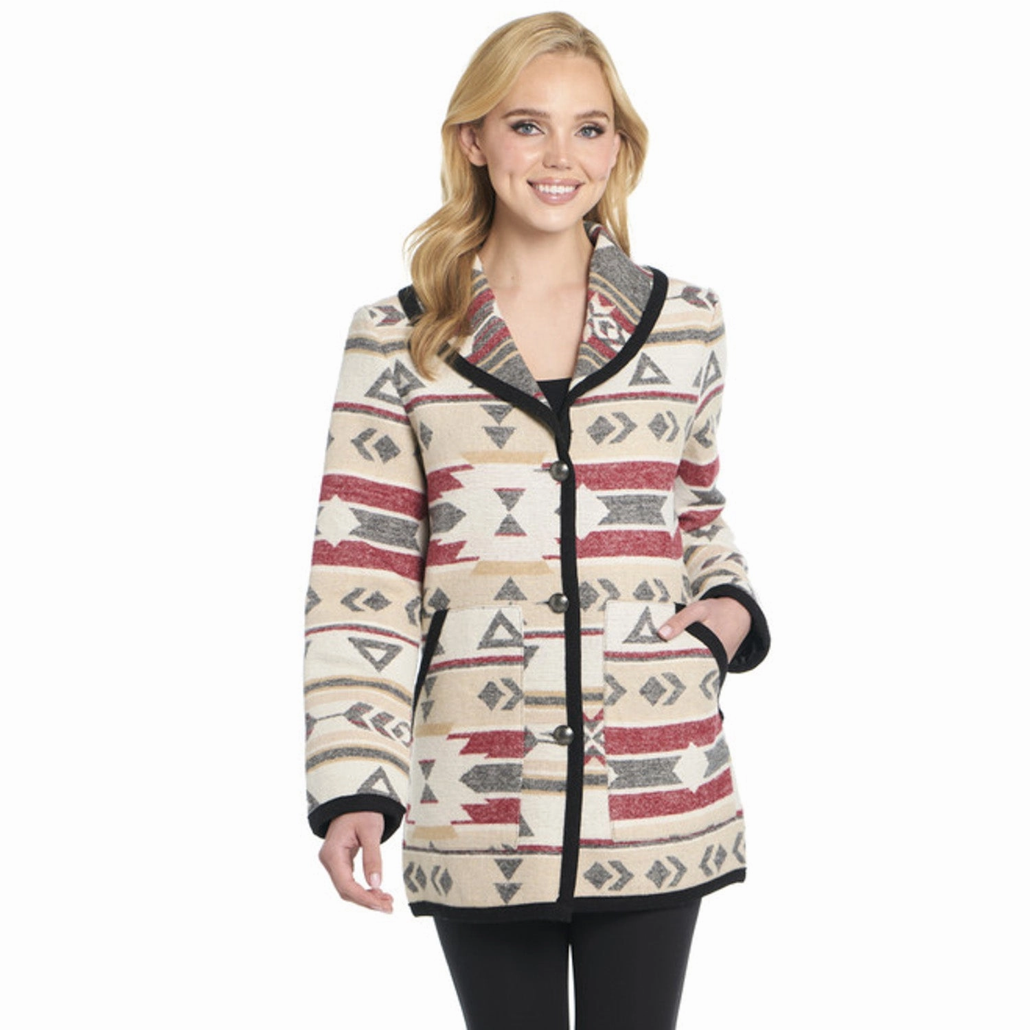 Hidden Ventilation stand neck Cripple Creek Womens Navajo Blanket Shawl Collar Desert Lights Polyester Coat