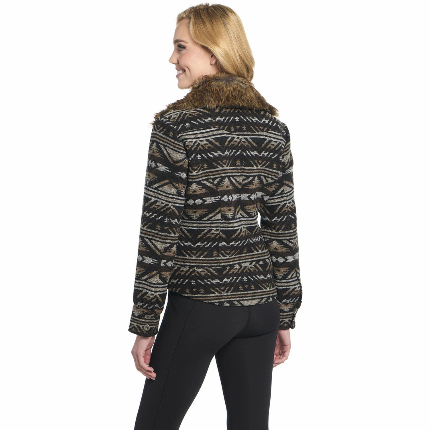 Day To Day Cripple Creek Womens Navajo Blanket Zip Front Americano Brown Polyester Jacket