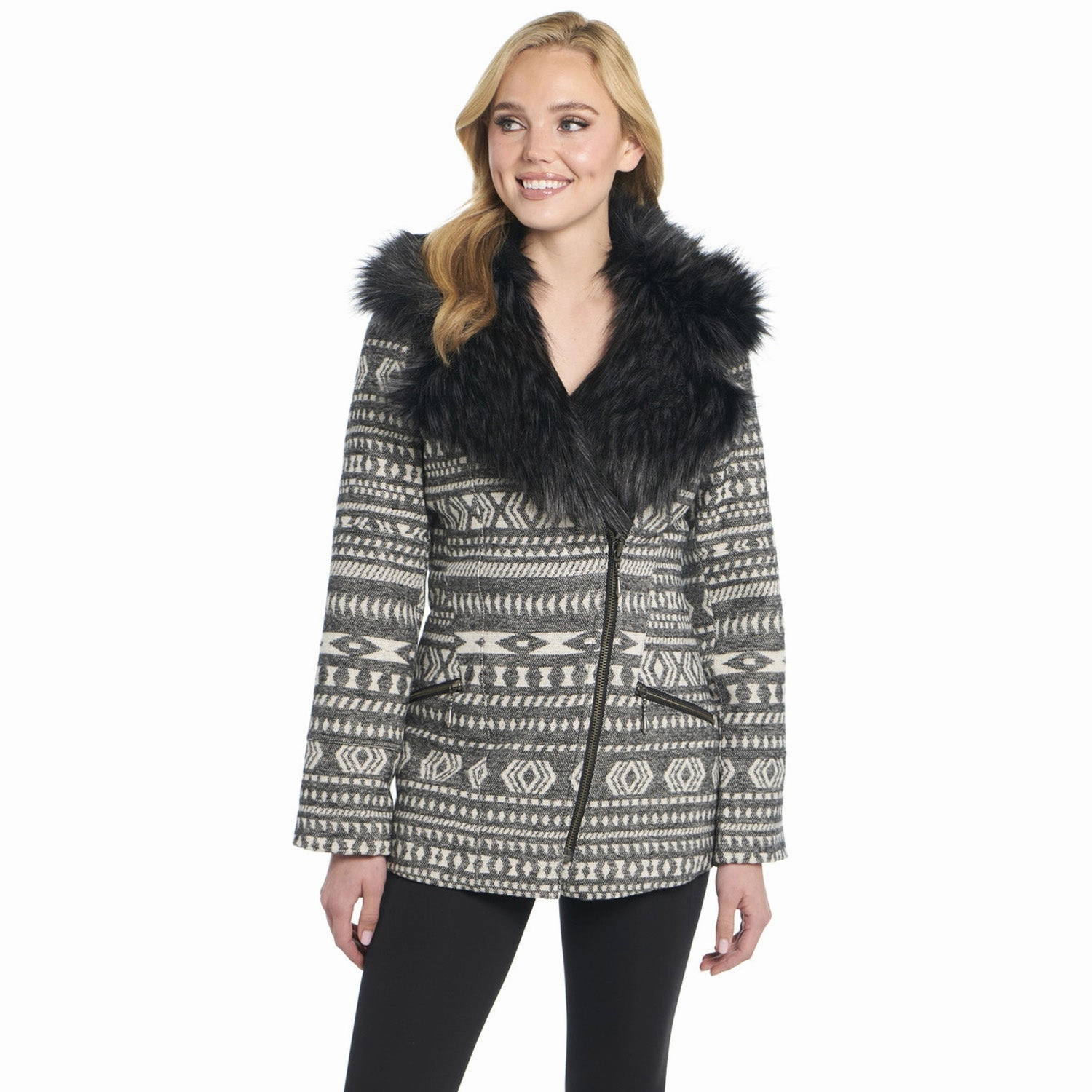 Four Way Stretch Material Cripple Creek Womens Navajo Blanket Zip Front Black Oak 100% Polyester Jacket