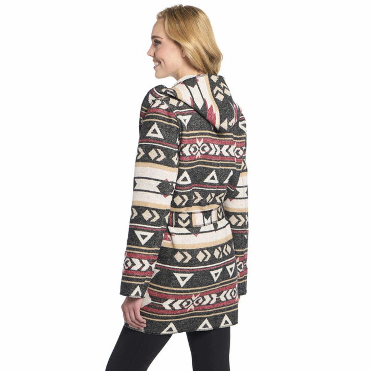 Four Way Stretch Cripple Creek Womens Navajo Tie Front Blanket Hood Red Birch Polyester Jacket