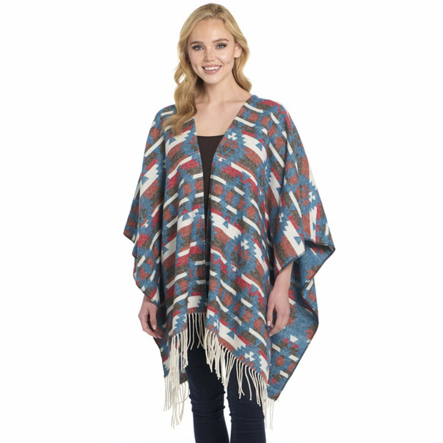 Soft Warm Layers Cripple Creek Womens Open Front Blanket Wrap Larimar Blue 100% Polyester Poncho