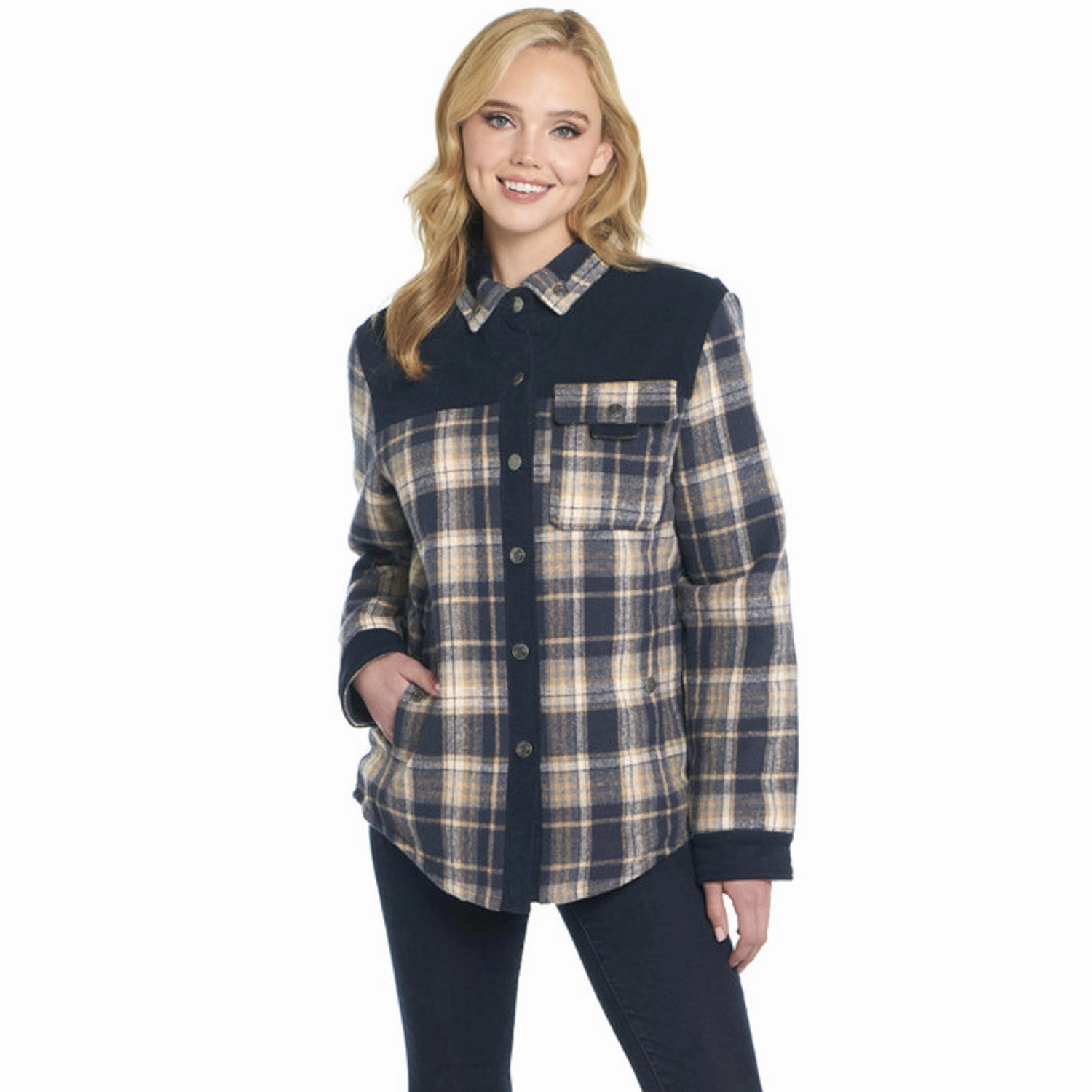 Cripple Creek Womens Plaid Blanket Two-Toned Liberty Blue 100% Polyester Jacket Lightweight Lining Seamless Street Fit