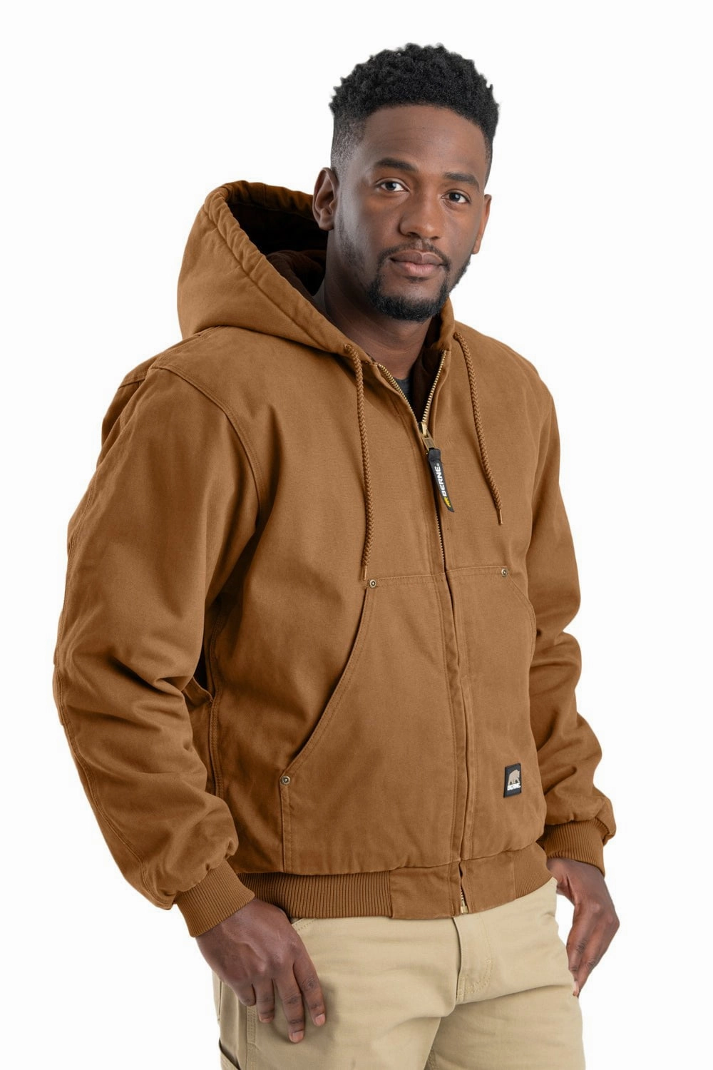 Berne Mens Brown Duck 100% Cotton Heartland Washed Hooded Jacket Mild Day Outfit