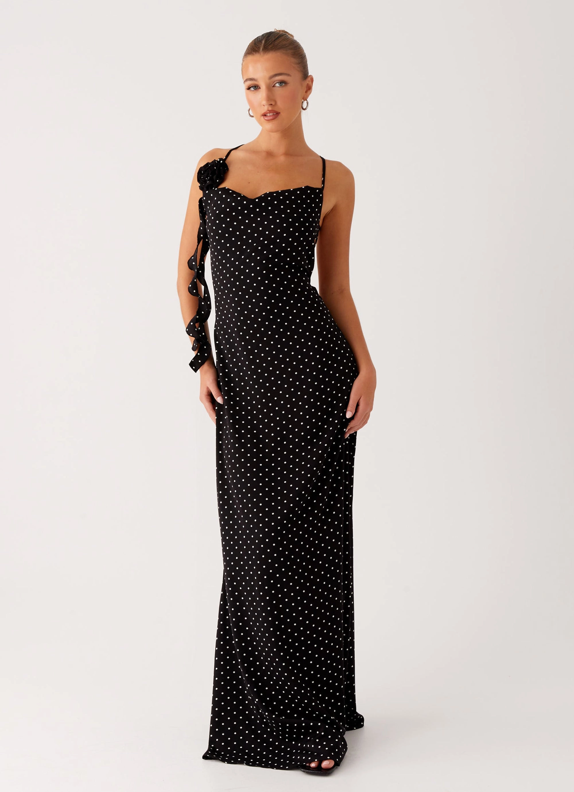 Purely Maxi Dress - Black Polka Dot Bright Mood Street Casual