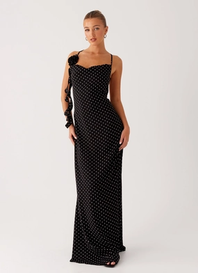 Purely Maxi Dress - Black Polka Dot Bright Mood Street Casual