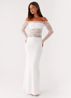Avi Maxi Dress - White Fitted waist