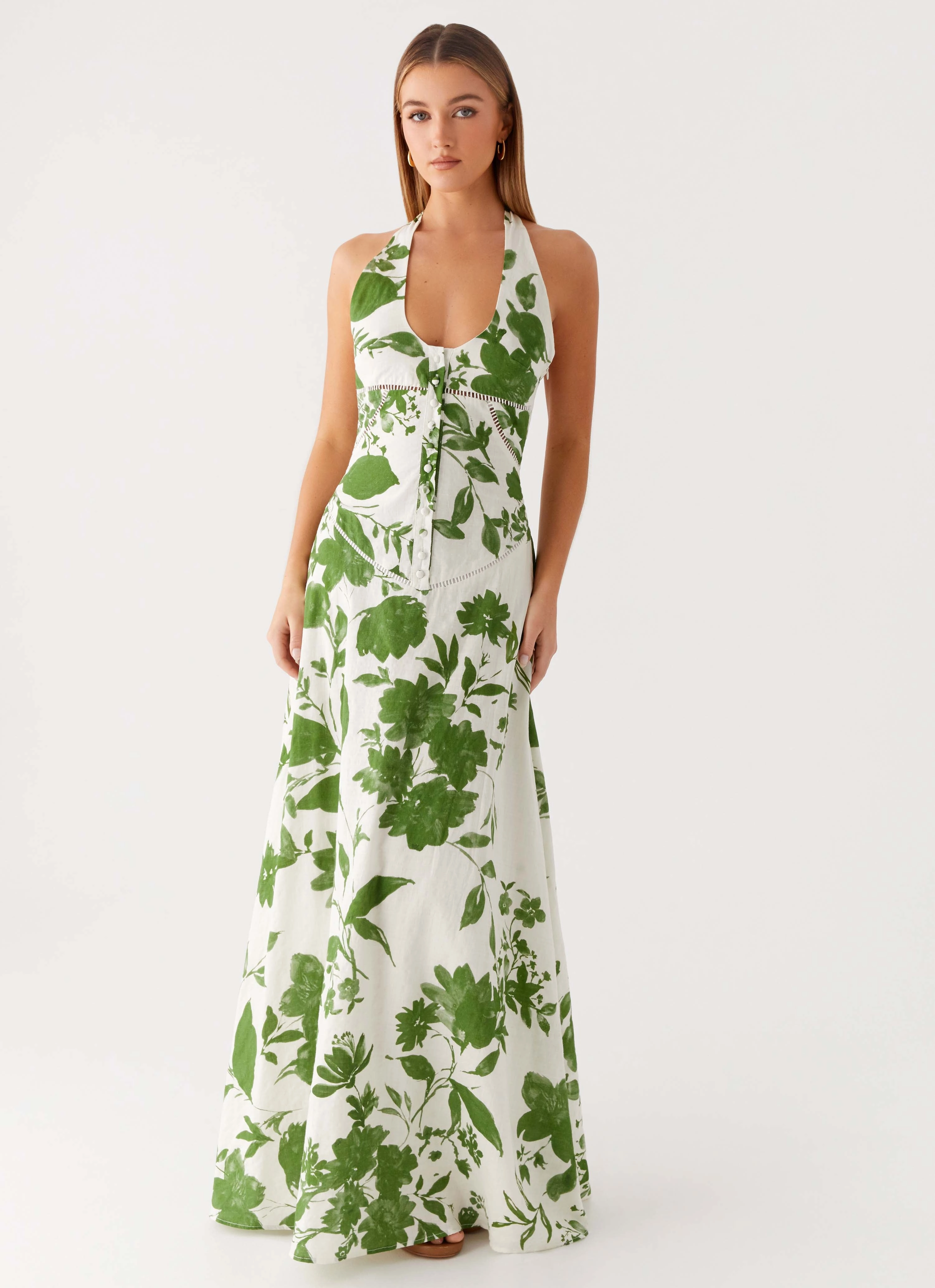 Ember Valley Maxi Dress - Verdant Bloom Bold-Color Lazy Pick